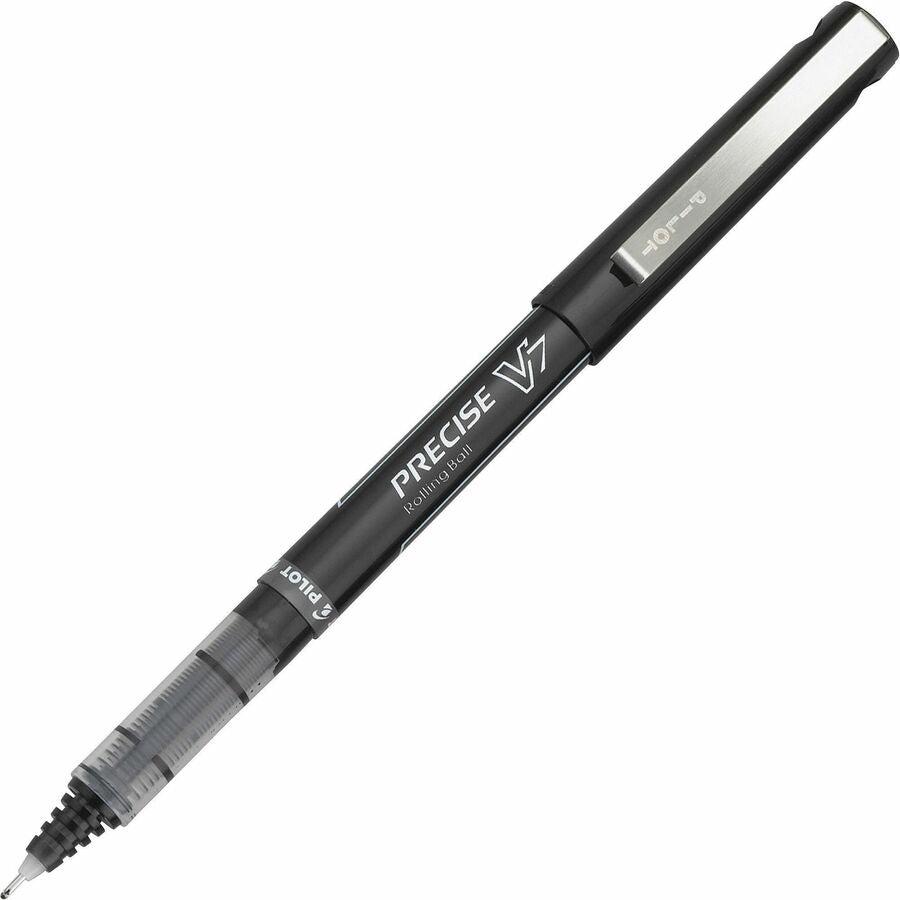 Pilot Precise V7 Fine Premium Capped Rolling Ball Pens - Black Ink - Black Plastic Barrel - 12 / Dozen