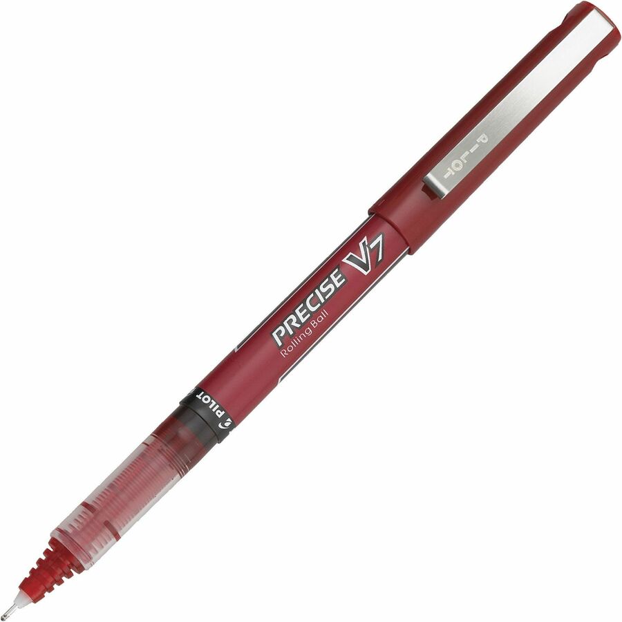 Pilot Precise V7 Fine Premium Capped Rolling Ball Pens - Red Ink - Red Plastic Barrel - 12 / Dozen
