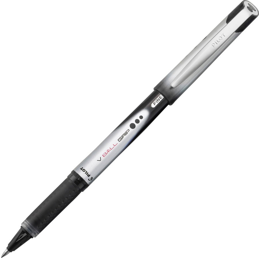 Pilot Vball Grip Liquid Ink Rollerball Pens - Black Ink - Metal Barrel - 12 / Dozen