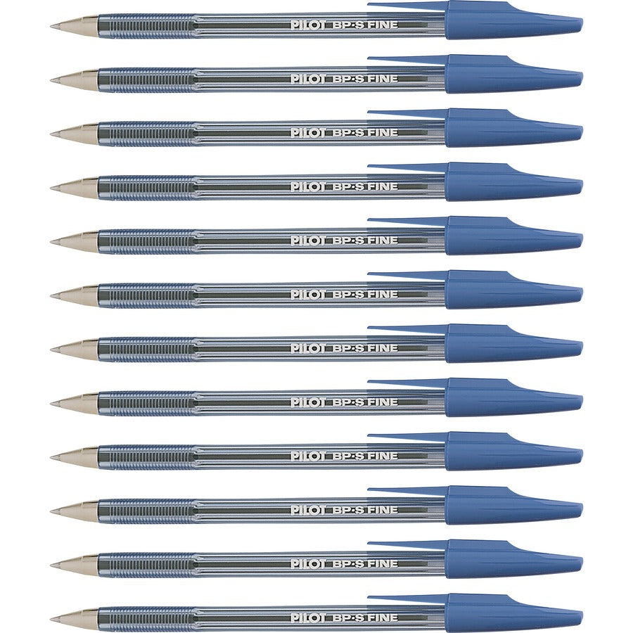 Pilot Better BP-S Ball Stick Pens - Refillable - Blue Ink - Crystal, Clear Barrel - Stainless Steel Tip - 1 Dozen