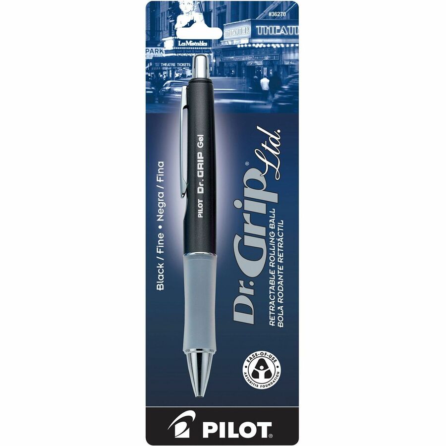 Pilot Dr. Grip Retractable Gel Rollerball Pens - Refillable - Retractable - Black Ink - Gel-based - Charcoal Gray Barrel - 1 Each