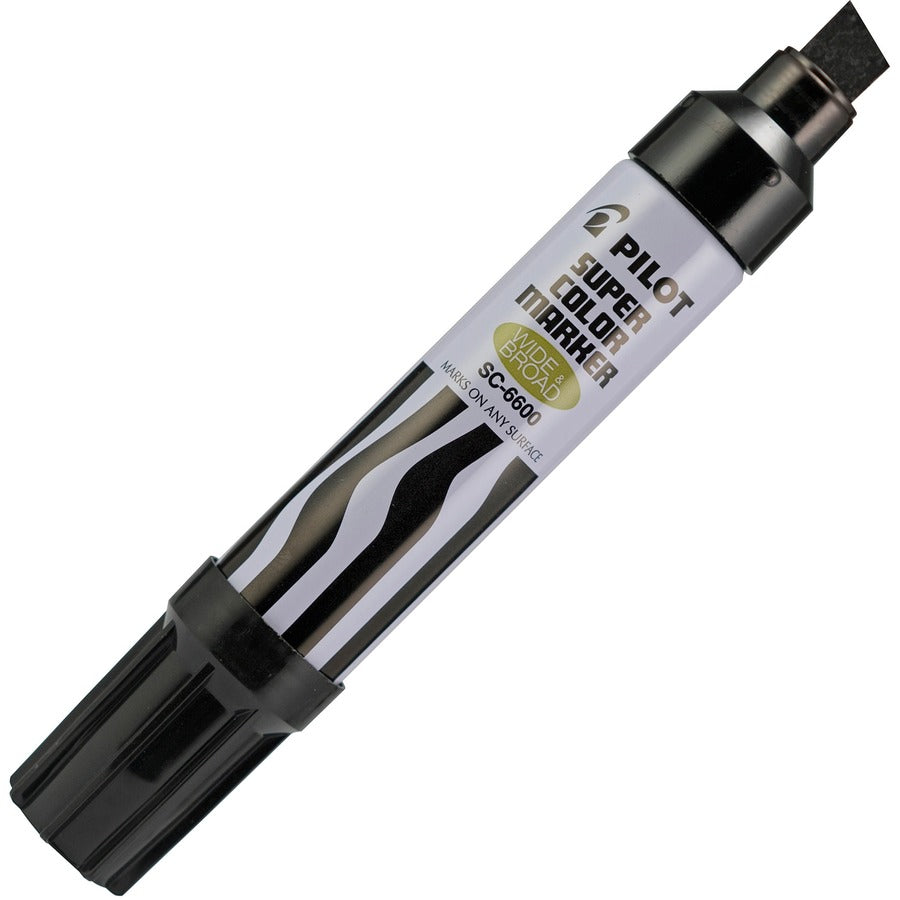 Pilot Jumbo Chisel Felt Tip Permanent Markers - Refillable - Black Ink - White, Black Barrel - 1 Each