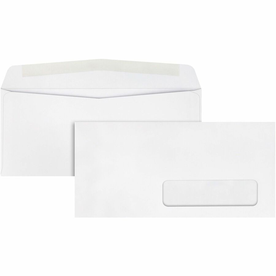 Quality Park No. 10 Single Right Window Envelopes - Single Window - #10 - 4 1/8" Width x 9 1/2" Length - 24 lb - Adhesive - White - Wove - 500 / Box