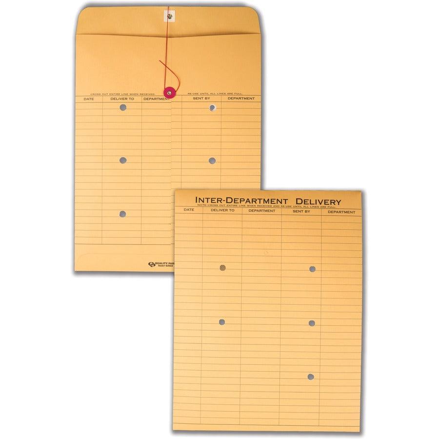 Quality Park 10 x 13 Inter-Departmental Envelopes - Inter-department - 10" Width x 13" Length - 28 lb - String/Button - Brown Kraft - Kraft - 100 / Box