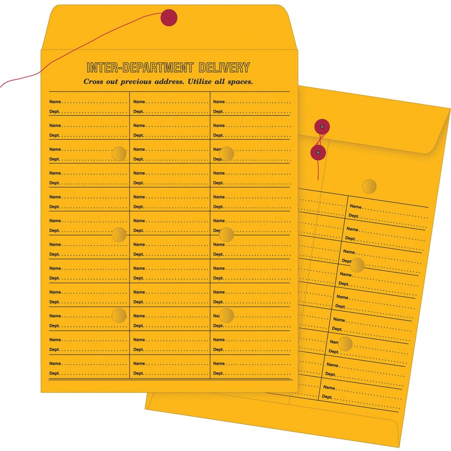 Quality Park 10 x 13 Double Sided Inter-Departmental Envelope - Inter-department - 10" Width x 13" Length - 28 lb - String/Button - Brown Kraft - Kraft - 100 / Box