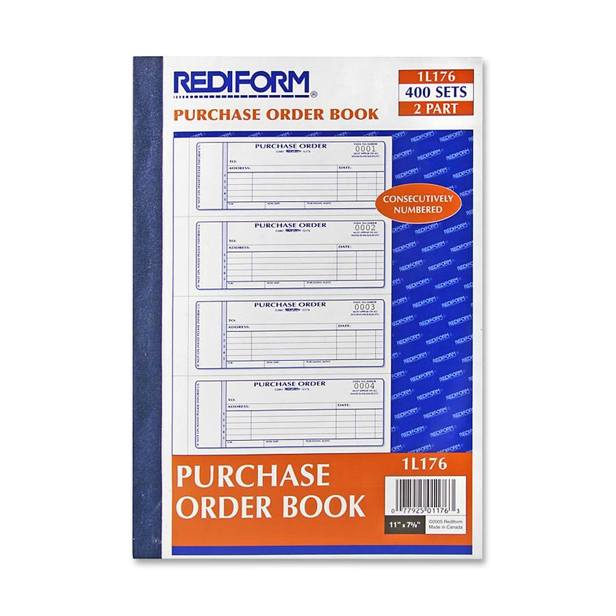Rediform 2-Part Purchase Order Book - 400 Sheet(s) - Stapled - 2 Part - Carbonless Copy - 2.75" x 7" Sheet Size - White, Yellow - Blue Print Color - 1 Each