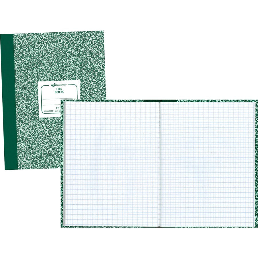 Rediform Lab Composition Notebook - 60 Sheets - Sewn - 7 7/8" x 10 1/8" Sheet Size - White Paper - Green Marble Cover - 1 Each
