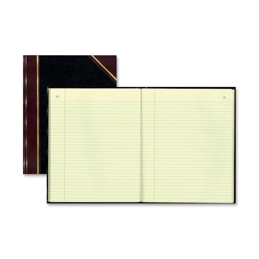 Rediform Black Texhide Cover Record Books - 150 Sheet(s) - Thread Sewn - 8.37" x 10.37" Sheet Size - Black - Green Sheet(s) - Brown, Green Print Color - Black Cover - 1 Each