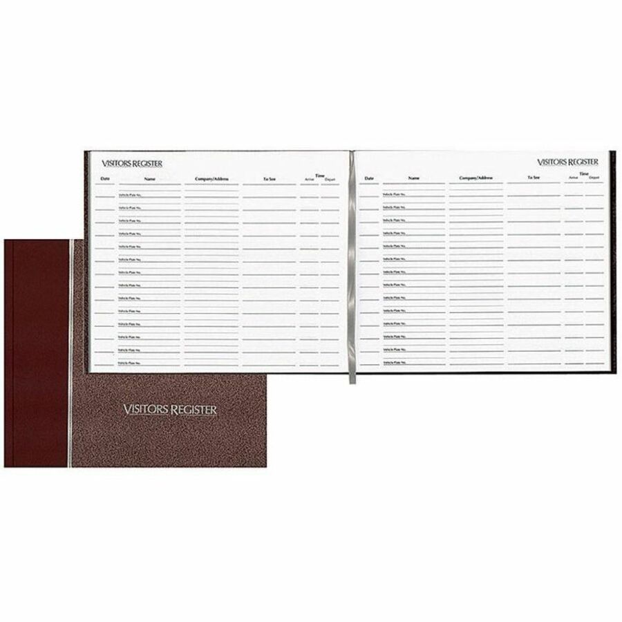 Rediform Hardcover Visitor's Register - 128 Sheet(s) - Thread Sewn - 9.87" x 8.50" Sheet Size - Burgundy - White Sheet(s) - Burgundy Cover - 1 Each