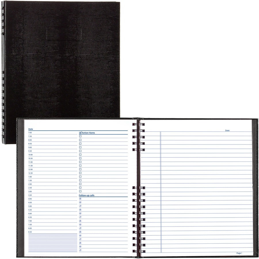 Blueline NotePro Undated Daily Planner - Daily - 7:00 AM to 8:30 PM - Half-hourly - 1 Day Double Page Layout - 11" x 8 1/2" Sheet Size - Twin Wire - Paper - Black Cover - 1 Each