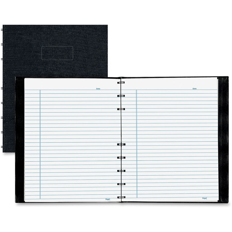 Rediform NotePro Twin-wire Composition Notebook - 150 Sheets - Twin Wirebound - 7 1/4" x 9 1/4" Sheet Size - White Paper - Black Lizard Cover - Micro Perforated, Self-adhesive, Pocket, Index Sheet, Acid-free, Hard Cover, Archival, Tab, Durable Cover...