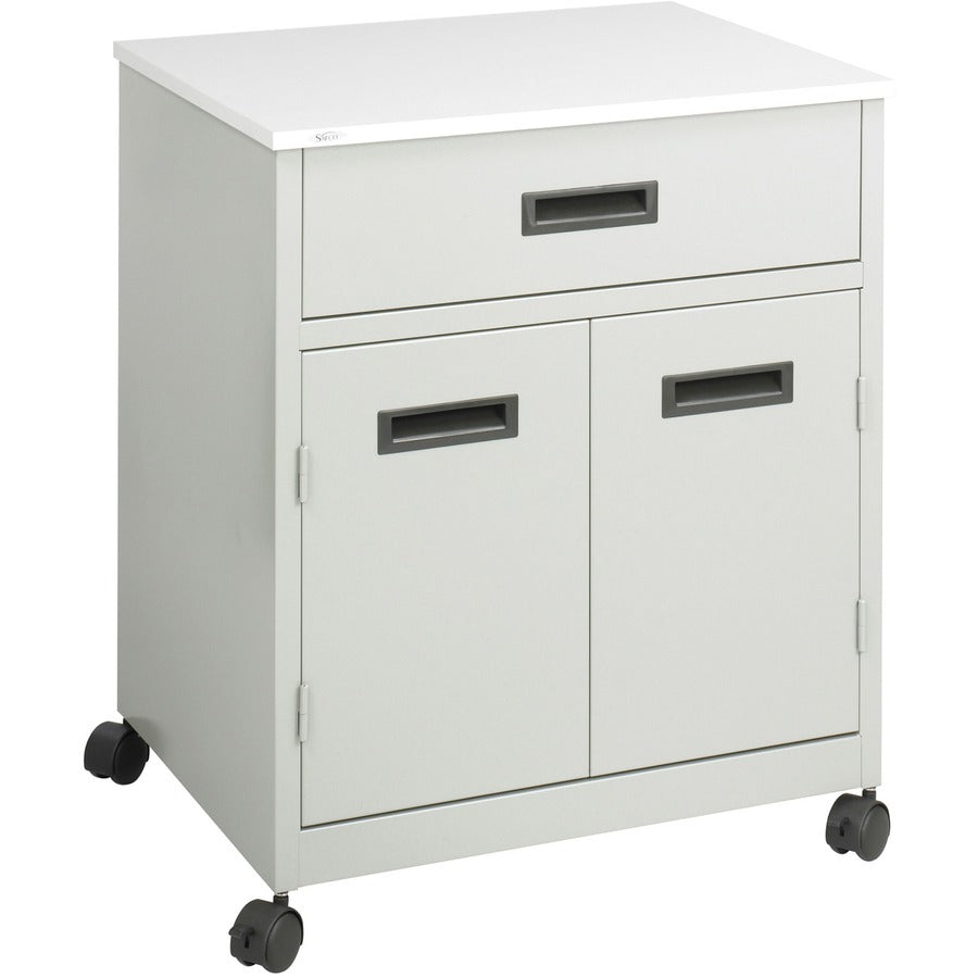 Safco Steel Mobile Machine Stand with Drawer - 200 lb Load Capacity - 2 x Shelf(ves) - Hinged Door - 29.75" Height x 25" Width x 20" Depth - Floor - Laminate, Powder Coated - Steel - Gray