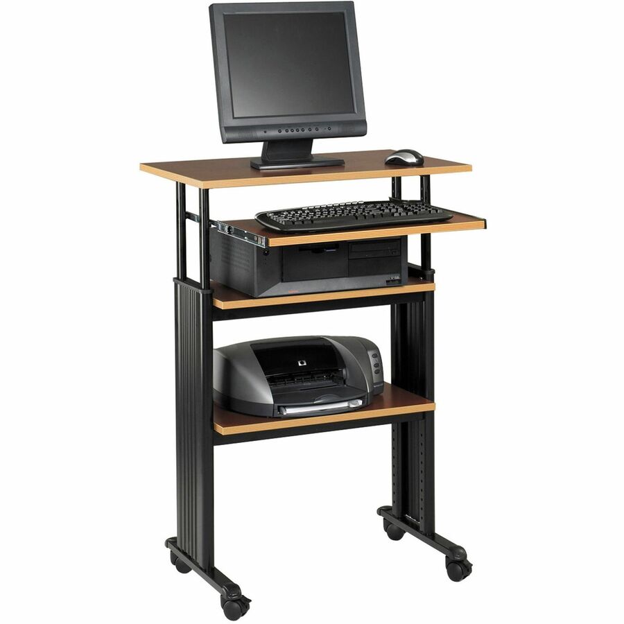 Safco Muv Stand-up Adjustable Height Desk - Rectangle Top - Height Adjustable - 35" to 49" , 1" , 1" , 14" , 14" Adjustment - Assembly Required - Cherry - Steel - 1 Each
