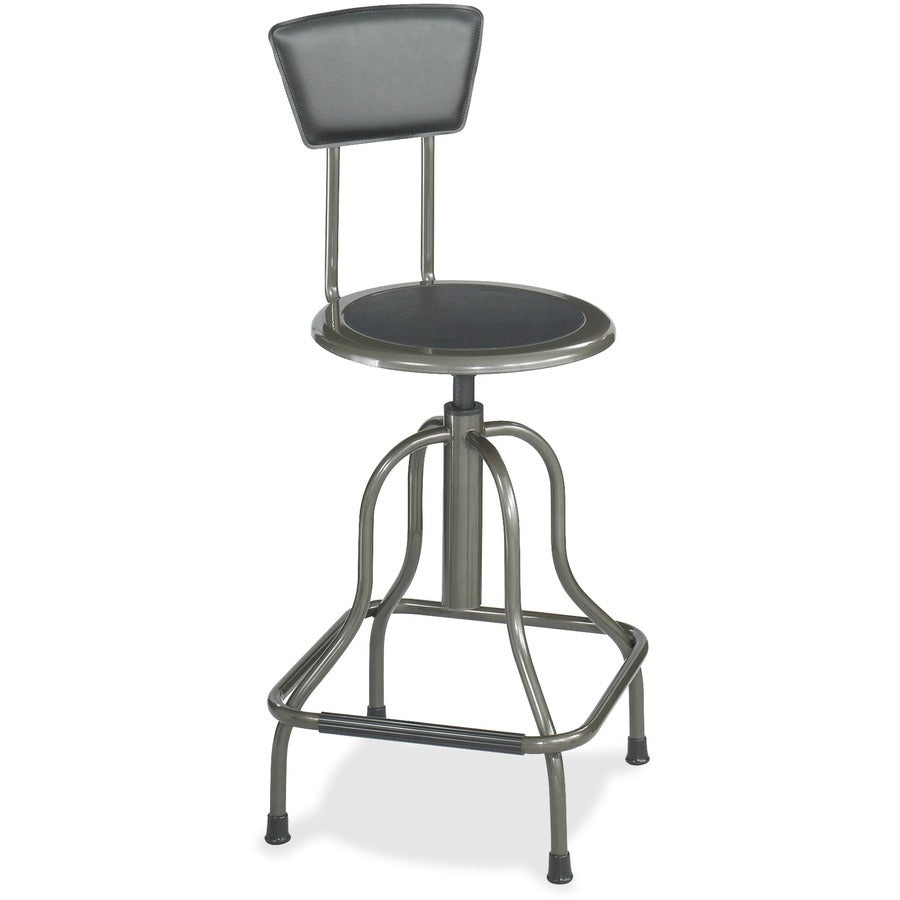 Safco Diesel High Base Stool With Back - Black Seat Color - Leather Seat Material - Leather Back Material - Pewter Frame Color - Steel Frame Material - Pewter - Leather - 1 Each