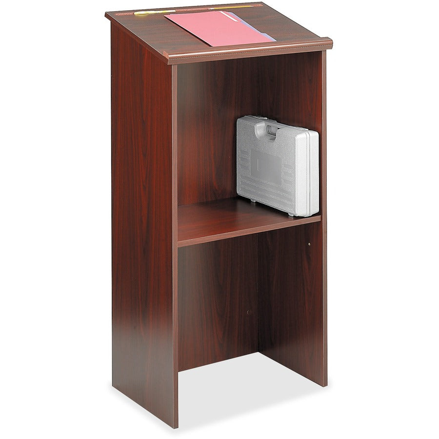 Safco Stand Up Lectern - Rectangle Top - 15.75" Table Top Length x 23" Table Top Width - 46" Height - Assembly Required - Laminated, Mahogany - Wood - 1 Each