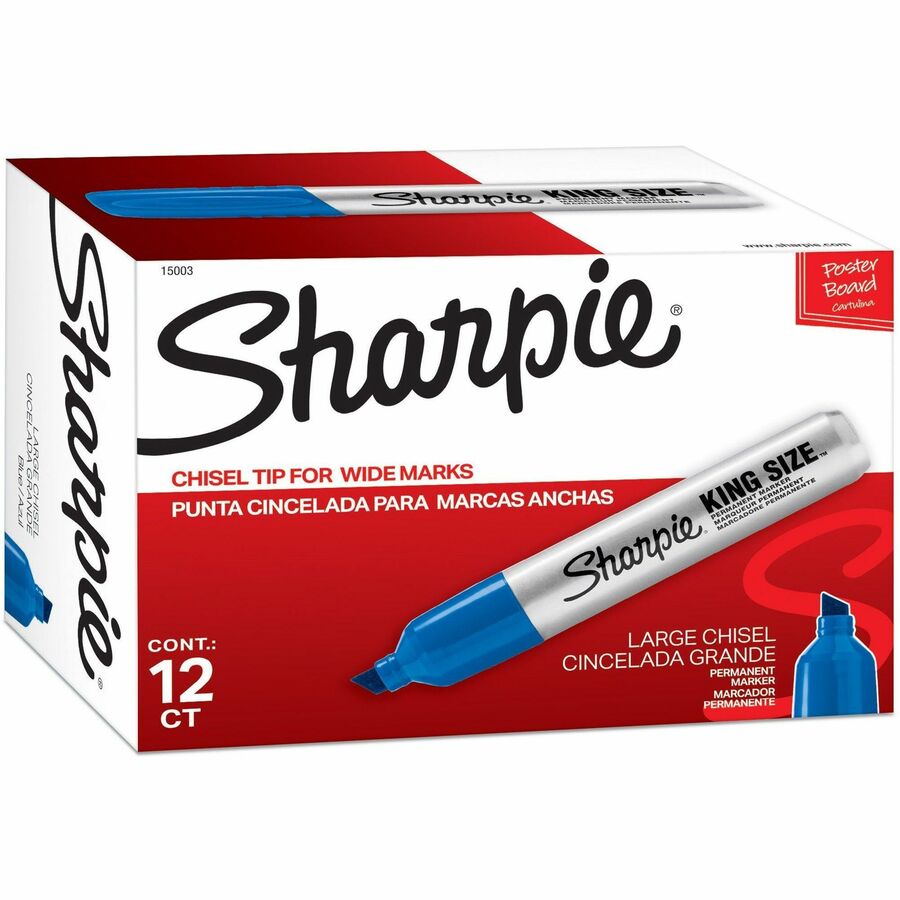 Sharpie King-Size Permanent Markers - Blue Ink - Silver Plastic Barrel - 12 / Dozen