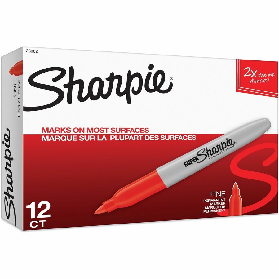 Sharpie Super Bold Fine Point Markers - Red Ink - Alcohol Based - 12 / Dozen