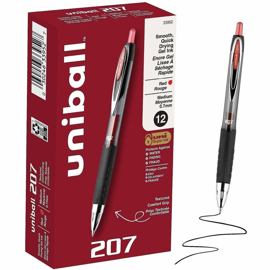 uniball™, 207 Gel Pen - Refillable - Retractable - Red Ink - Gel-based - 12 / Dozen