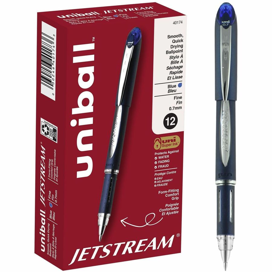 uniball™, Jetstream Ballpoint Pen - Blue Ink - Pigment-based - Blue Stainless Steel Barrel - 12 / Dozen