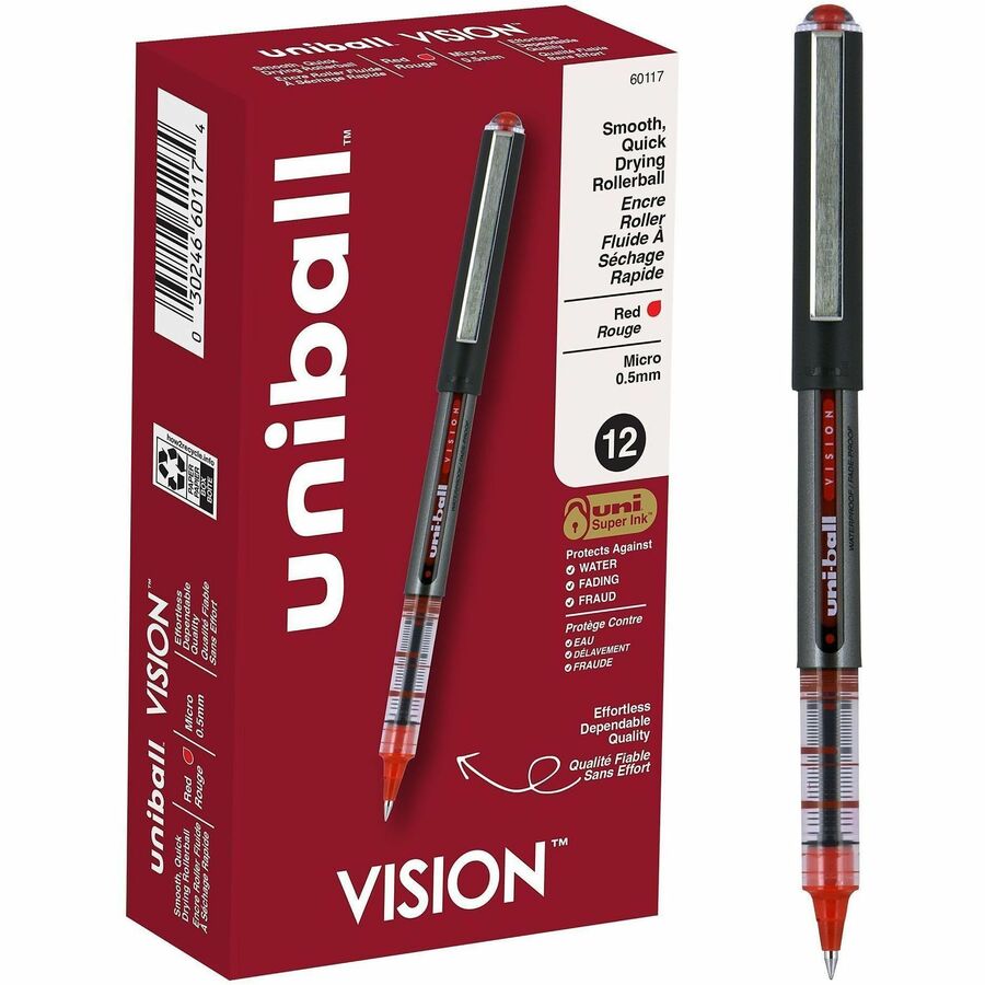 uniball™, Vision Rollerball Pens - Red Ink - 12 / Dozen