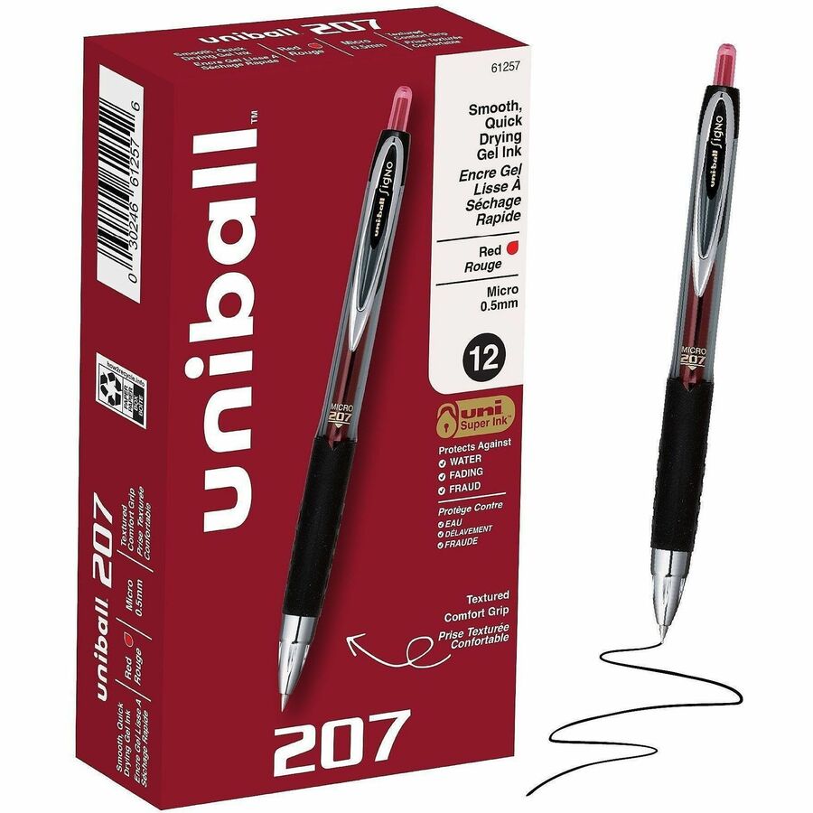 uniball™, 207 Gel Pen - Refillable - Retractable - Red Ink - Gel-based - Translucent Barrel - 12 / Dozen