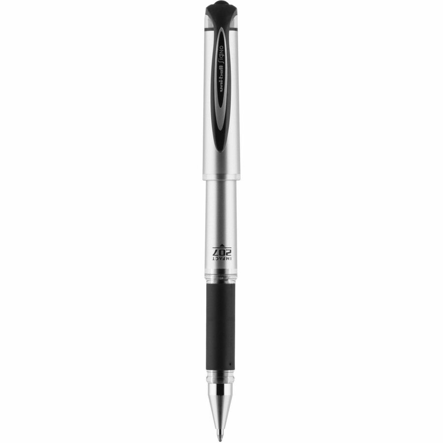 uniball™, 207 Impact Gel Pen - Refillable - Black Ink - Gel-based - Silver Barrel - 12 / Dozen