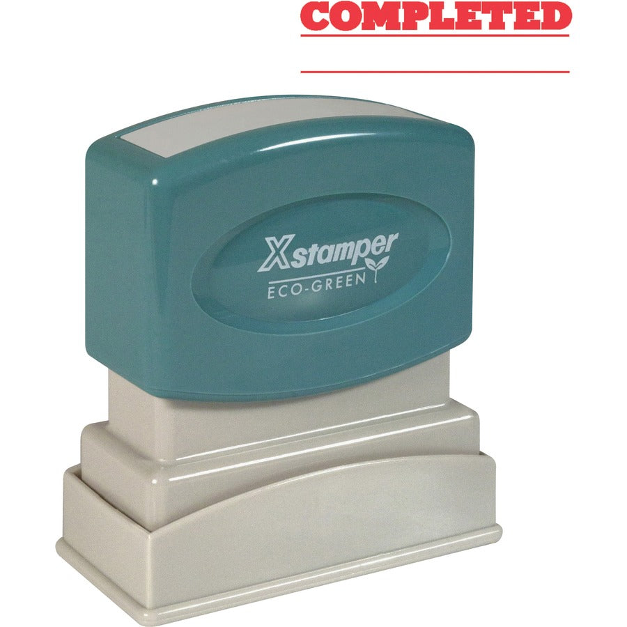 Xstamper COMPLETED Stamp - Message Stamp - COMPLETED - 0.50" Impression Width x 1.63" Impression Length - 100000 Impression(s) - Red - 1 Each