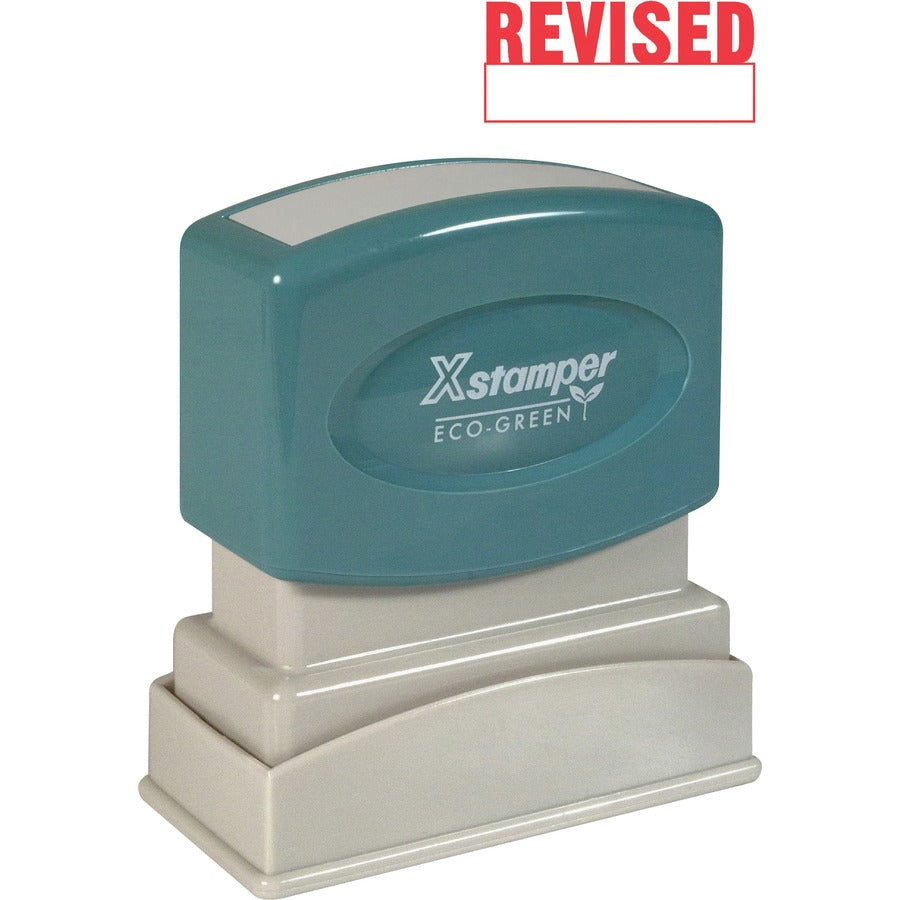 Xstamper REVISED Title Stamp - Message Stamp - REVISED - 0.50" Impression Width x 1.63" Impression Length - 100000 Impression(s) - Red - 1 Each