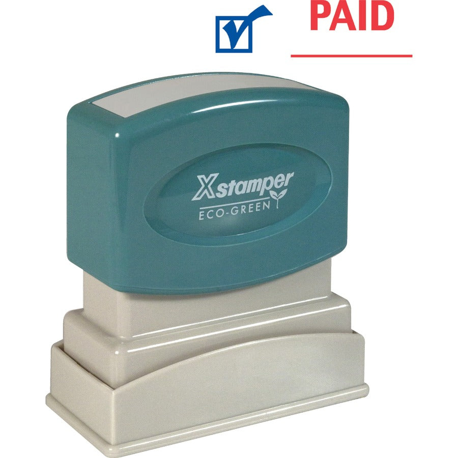 Xstamper Red/Blue PAID Title Stamp - Message/Date Stamp - PAID - 0.50" Impression Width - 100000 Impression(s) - Blue, Red - Polymer Polymer - 1 Each