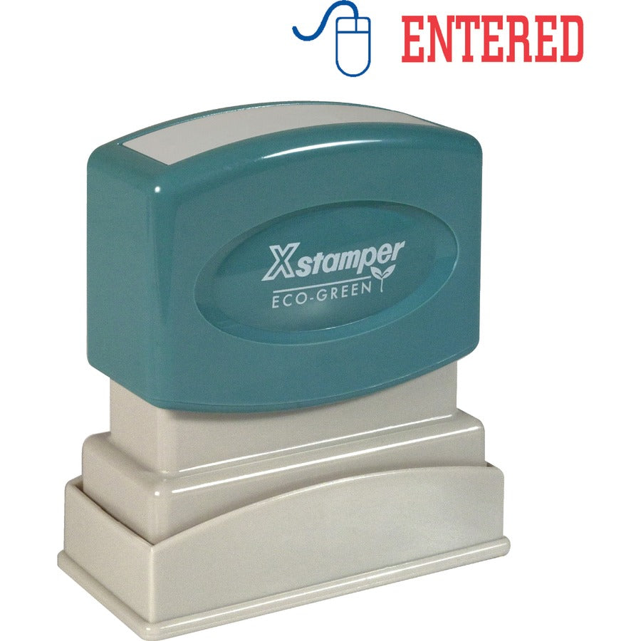 Xstamper Red/Blue ENTERED Title Stamp - Message Stamp - ENTERED - 0.50" Impression Width - 100000 Impression(s) - Red, Blue - Polymer Polymer - 1 Each
