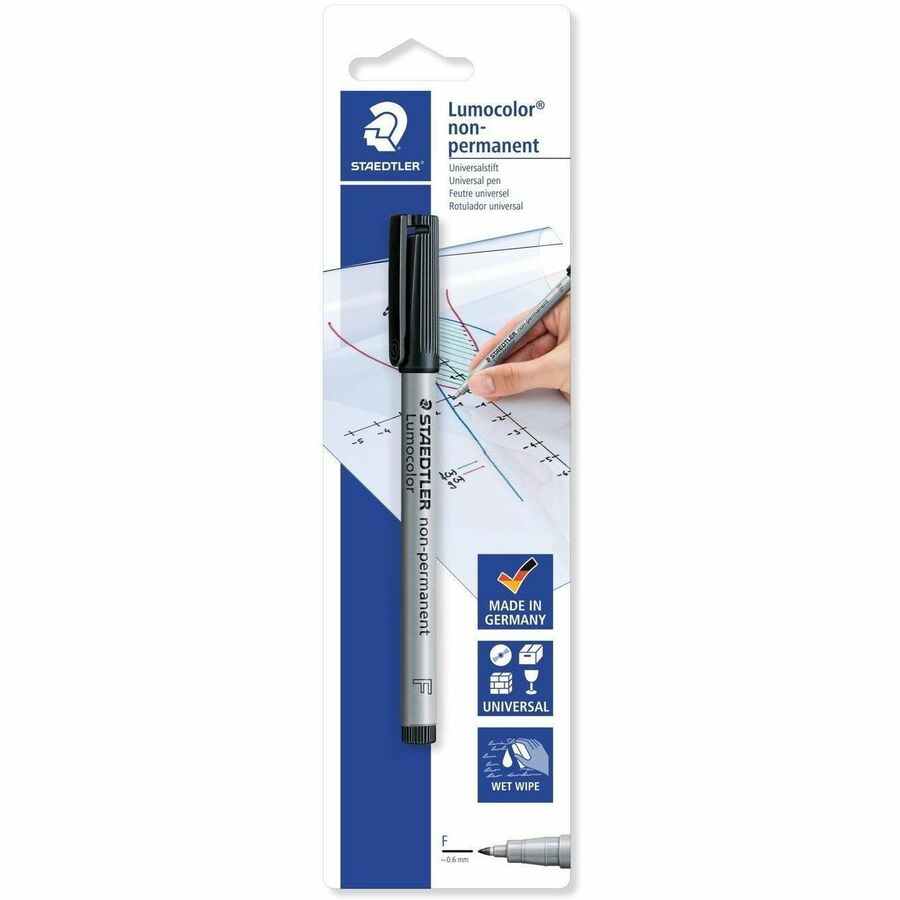 Lumocolor Non-Permanent Pen 316 - Refillable - Washable - Black Ink - Water Based - Black Polypropylene Barrel - Writing - 10 / Box