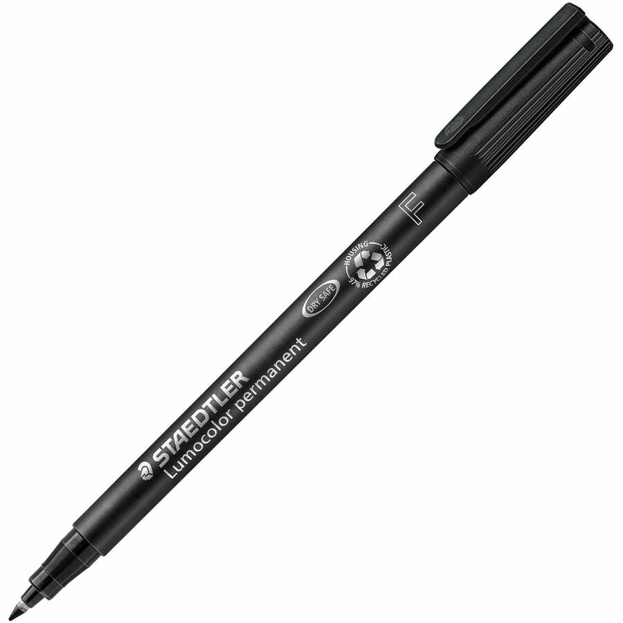 Staedtler Lumocolor Permanent Pens - Black Ink - Black Polypropylene Barrel - 10 / Box
