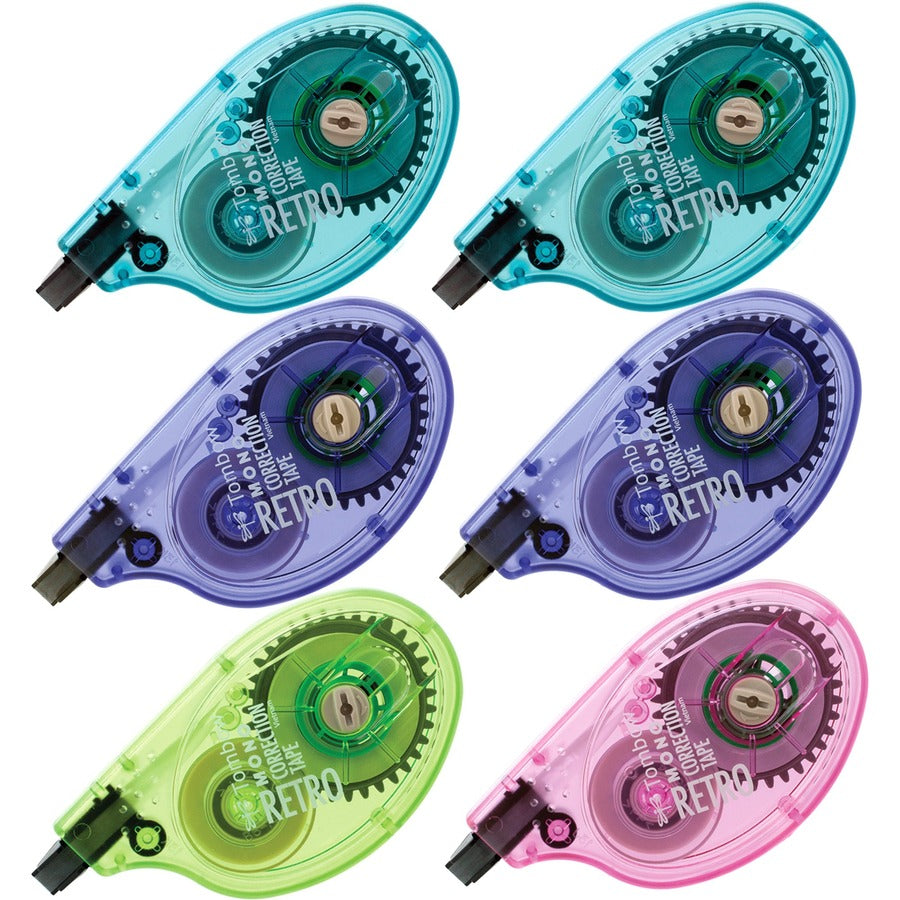Tombow MONO Retro Correction Tape Applicator - 0.16" Tape Width x 32.83 ft Tape Length - 1 Line(s) - White Tape - Ergonomic Assorted Dispenser - Acid-free, Retractable, Non-refillable - Assorted - 6 / Box