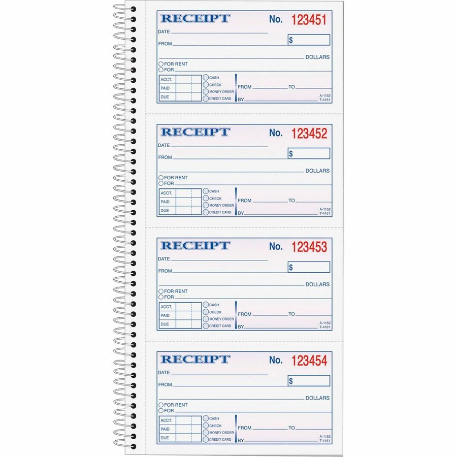 TOPS Carbonless 2-part Money Receipt Book - 200 Sheet(s) - Wire Bound - 2 Part - Carbonless Copy - 5.50" x 11" Sheet Size - Canary, White - Blue, Red Print Color - 1 Each