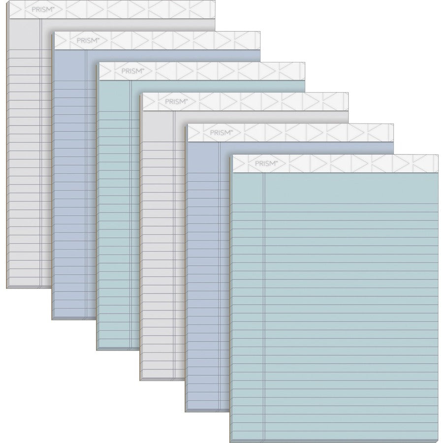 TOPS Prism Plus Colored Paper Pads - 50 Sheets - 0.34" Ruled - 16 lb Basis Weight - 8 1/2" x 11 3/4" Sheet Size - Assorted Paper - Perforated, Hard Cover, Rigid, Easy Tear - 6 / Pack