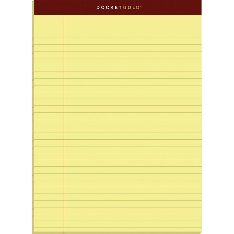 TOPS Docket Gold Legal Pads - Letter - 50 Sheets - Double Stitched - 0.34" Ruled - 20 lb Basis Weight - Letter - 8 1/2" x 11" Sheet Size - Canary Paper - Burgundy Binding - Perforated, Hard Cover, Heavyweight, Bond Paper, Resist Bleed-through, Easy Tea...