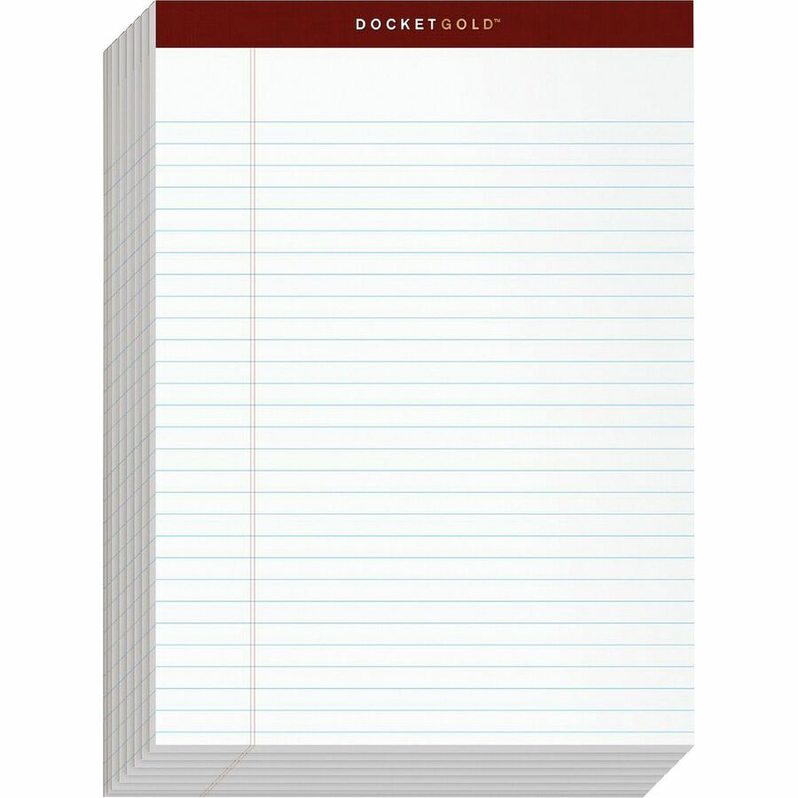 TOPS Docket Gold Legal Ruled White Legal Pads - 50 Sheets - Double Stitched - 0.34" Ruled - 20 lb Basis Weight - 8 1/2" x 11 3/4" Sheet Size - White Paper - Burgundy Binding - Perforated, Hard Cover, Resist Bleed-through, Easy Tear, Sturdy Back, Rigid...