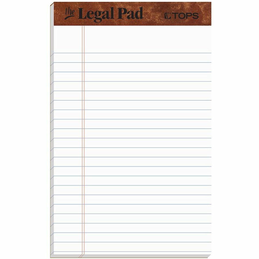 TOPS The Legal Pad Writing Pad - 50 Sheets - Double Stitched - 0.28" Ruled - 16 lb Basis Weight - Jr.Legal - 5" x 8" Sheet Size - White Paper - Chipboard Cover - Perforated, Hard Cover, Removable - 12 / Dozen