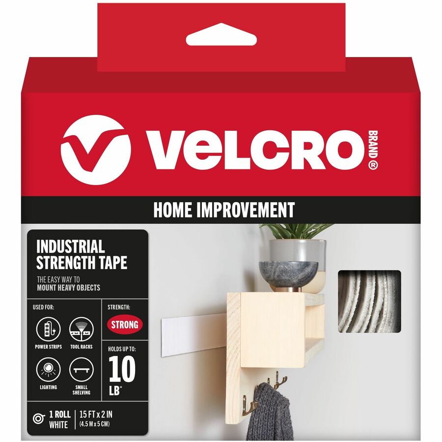 VELCRO®, Industrial Strength 15ft x 2in Roll White - 15 ft Length x 2" Width - White - Water Resistant, Long Lasting - For Tools, Equipment, Glass, Hanging, Project, Industrial, Garage, Indoor, Outdoor, Mounting, Storing, ... Roll - 1 Roll