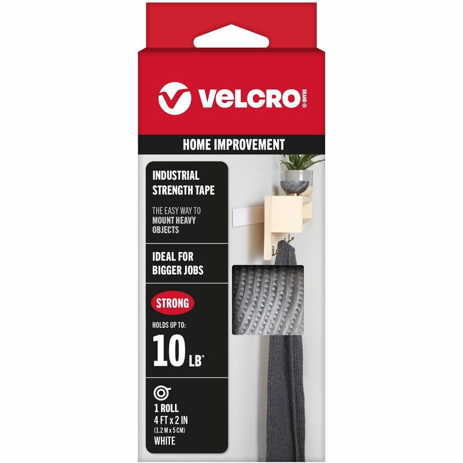 VELCRO®, Industrial Strength 4ft x 2in Roll White - 4 ft Length x 2" Width - White - Plastic - Water Resistant, Long Lasting - For Tools, Equipment, Glass, Hanging, Project, Industrial, Garage, Indoor, Outdoor, Mounting, Storing, ... Roll - 1 Roll