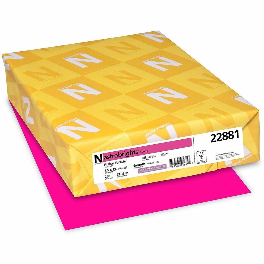 Astrobrights Color Card Stock - Fireball Fuchsia - Letter - 8 1/2" x 11" - 65 lb Basis Weight - Smooth - Acid-free, Lignin-free, Durable, Heavyweight - Fireball Fuchsia - 1 Pack