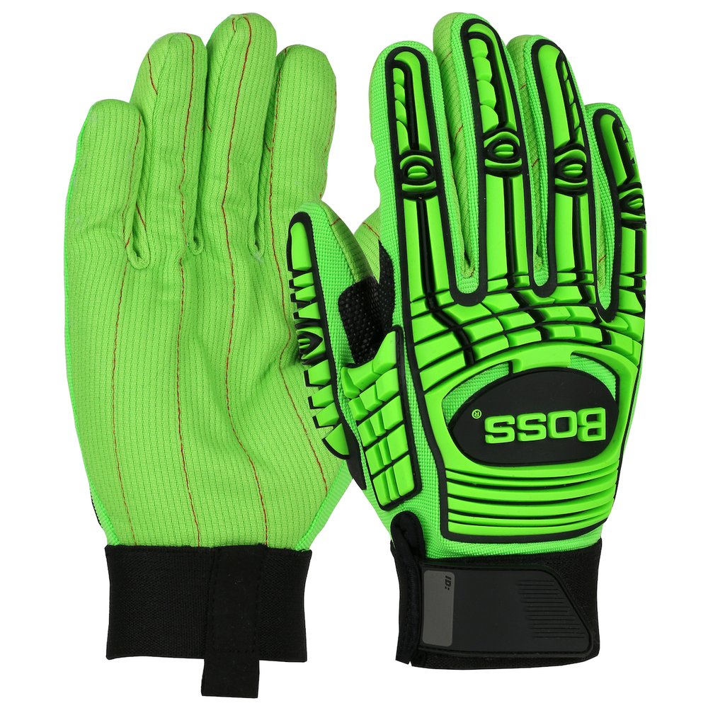 BOSS by PIP Green Corded Cotton PALM/SPANDEX Back M (Pair)