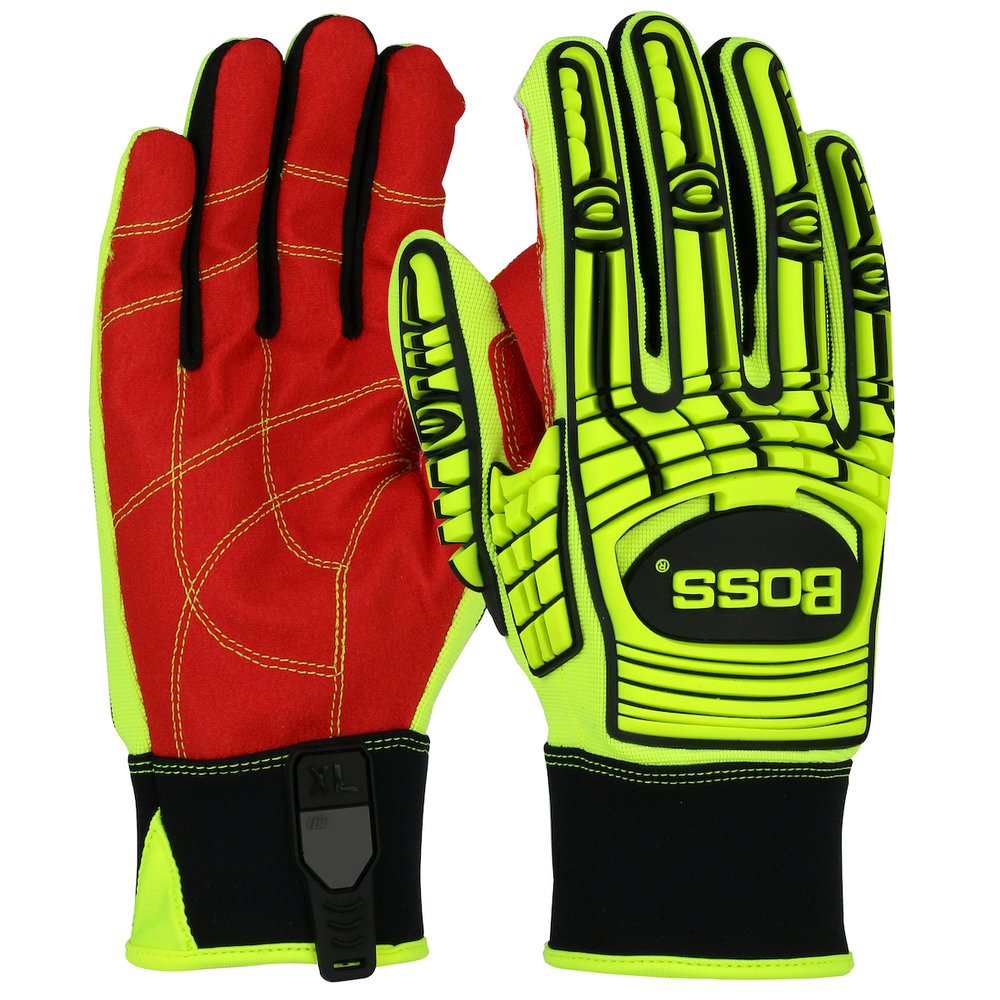 BOSS by PIP RED PVC Grip Palm Spandex Back Impact Prot. M, 12 Pairs/Dozen