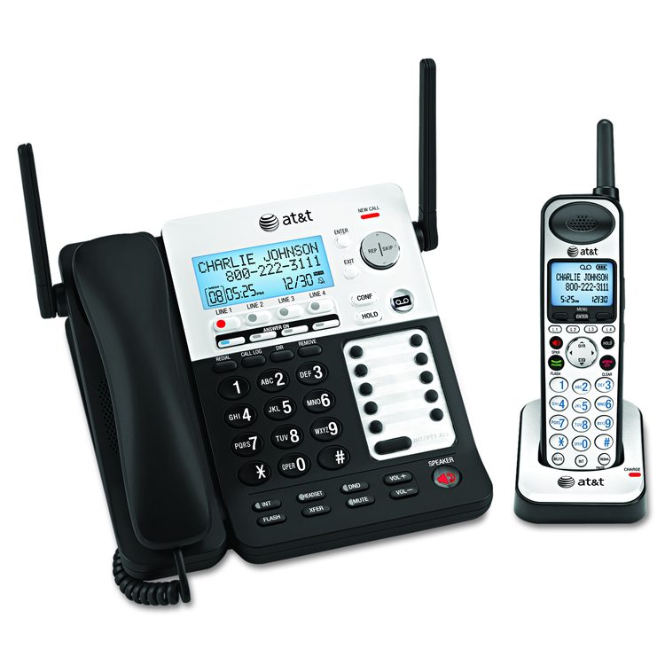 SB67138 DECT 6.0 Phone/Answering System, 4 Line, 1 Corded/1 Cordless Handset, Silver/Black