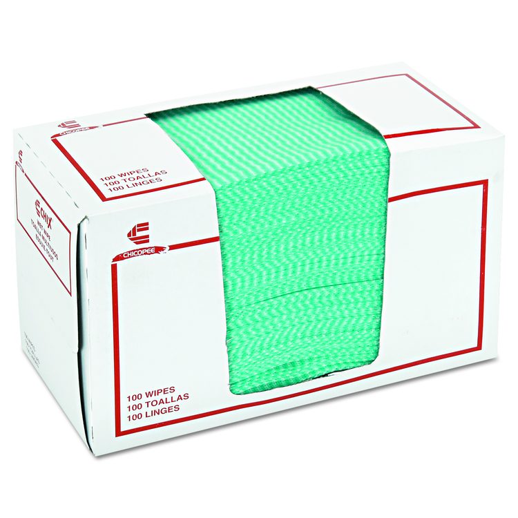 Wet Wipes, 14 x 21, White/Green, 100 Towels/Pack, 9/Carton