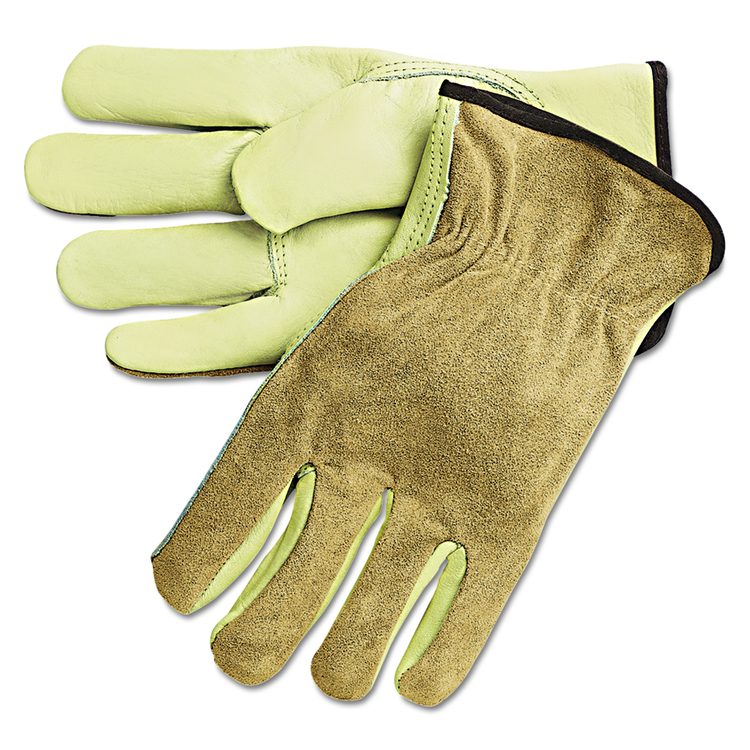 Dual Leather Industrial Gloves, Gunn Cut, Keystone Thumb, Large, Cream/Russet, 12 Pairs