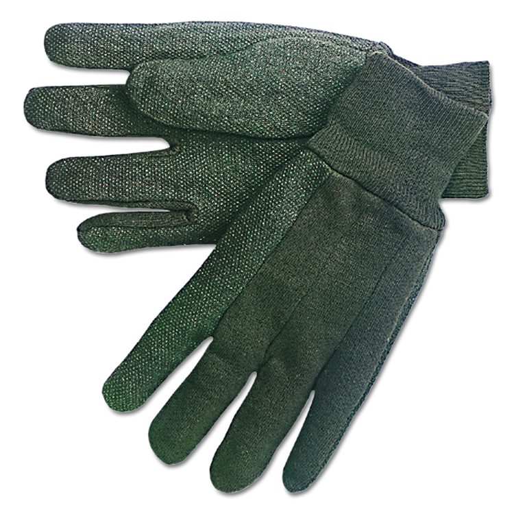 Dotted-Palm Cotton Jersey Gloves, Clute Cut, Straight Thumb, Large, Brown, 12 Pairs