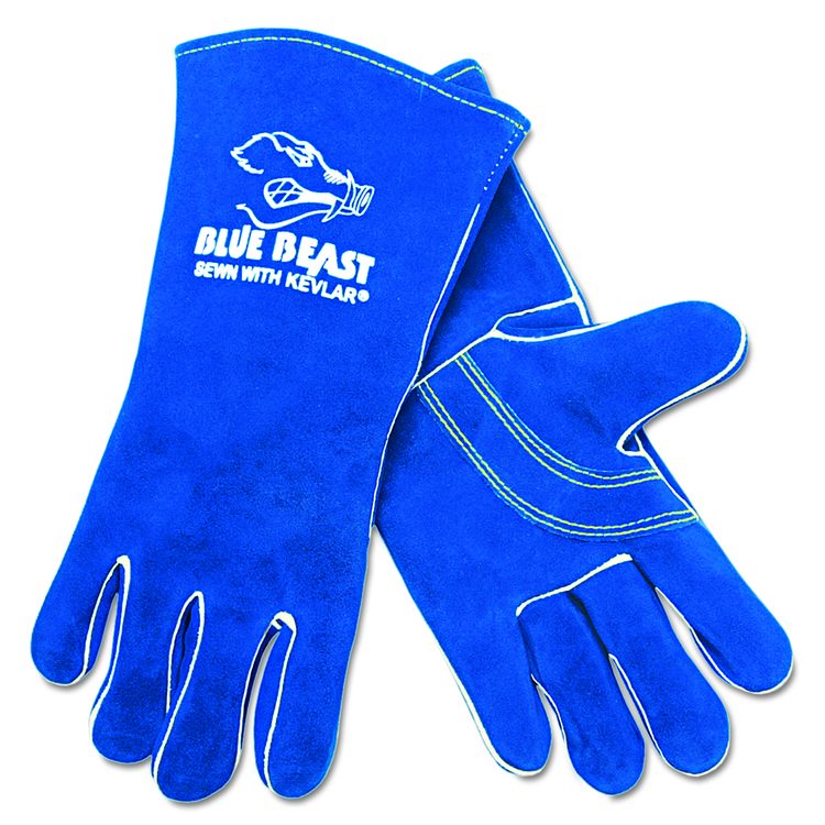 Blue Beast Leather Welding Work Gloves, ANSI Level 3 Heat Resistance, Gunn Cut, Wing Thumb, X-Large, Blue, 12 Pairs