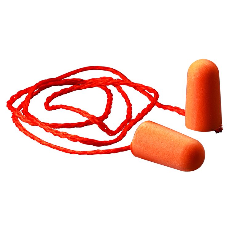 Foam Earplugs, Corded, 29 dB NRR, One Size Fits Most, Orange Bullet Plugs, 100/Box