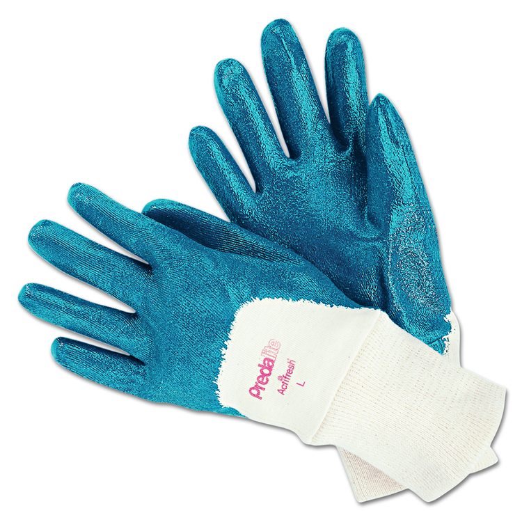 Predalite Nitrile Gloves, Large, Blue/White, 12 Pairs